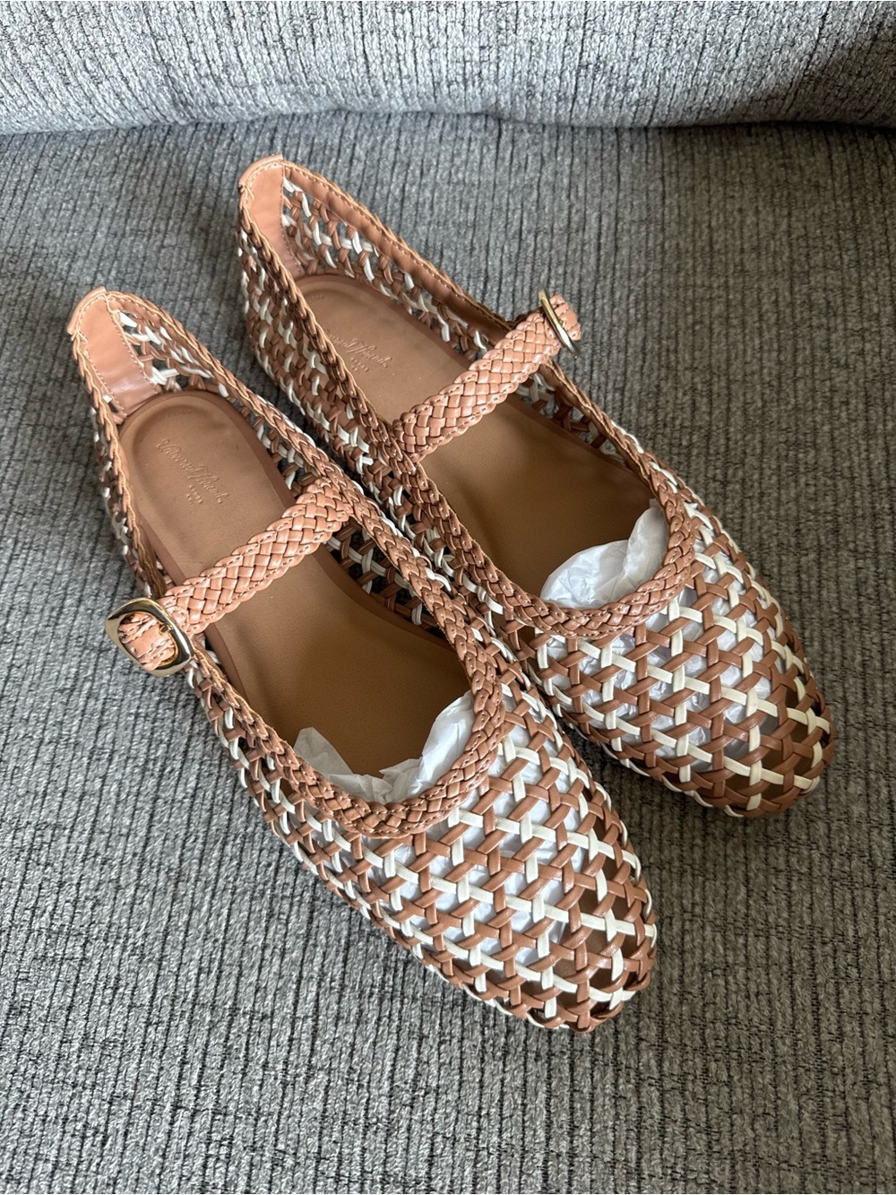 Universal Thread Tan and Cream Woven Mary Jane Flats